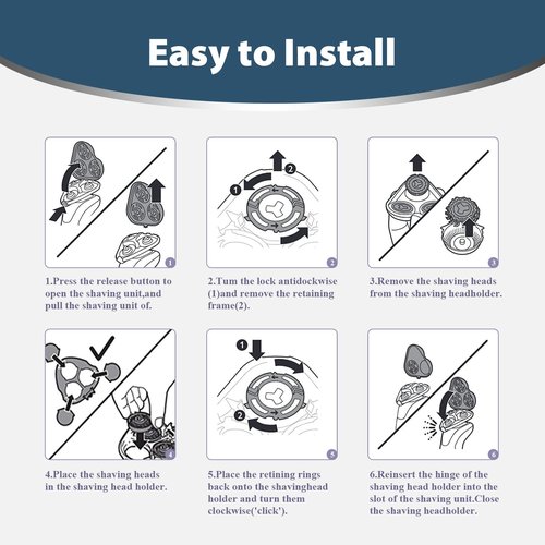 Philips Norelco SH90 Replacement Rotary Heads - Upgrade Double-Layer Precision Blades for Series 9000