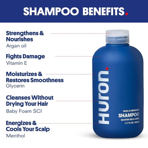 Huron Men's Shampoo - Cleansing & Hydrating Formula | Citrus & Fresh Juniper Scent | 11.7 Fl Oz