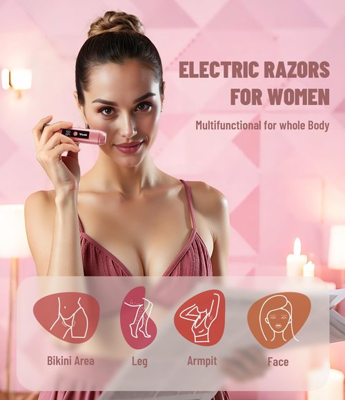 Dynooper Bikini Trimmer for Women Electric Razors, Electric Razor 2 in 1 Shaver Pubic Hair, LED Display with IPX7 Waterproof - Rechargeable Lady Trimmer for Underarm Body Leg Face - Carmine Pink