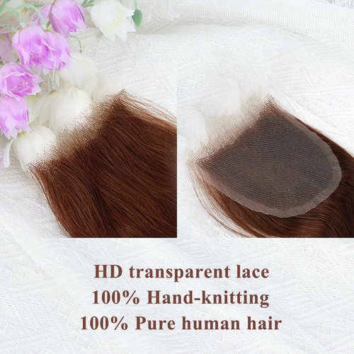 Brown color Body Wave Closure 4x4 Free Part Closure Brazilian Human Hair Closure Brown Body Wave Lace Closure Virgin Human Hair HD Lace closure Chocolate Brown (14 Inch)