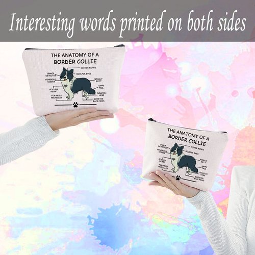 LEVLO Border Collie Lovers Cosmetic Bag - Travel Toiletry Bag - Makeup Pouch - Adult Unisex - Cartoon Pattern - Zipper Closure