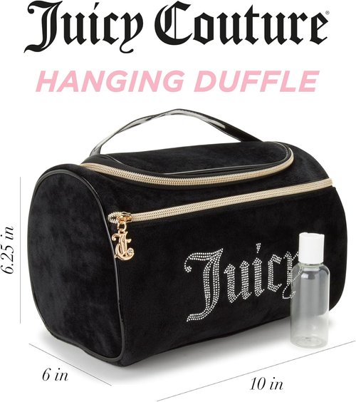 Juicy Couture Black Makeup Bag - Velour Cosmetics Organizer with Rhinestones for Travel Essentials