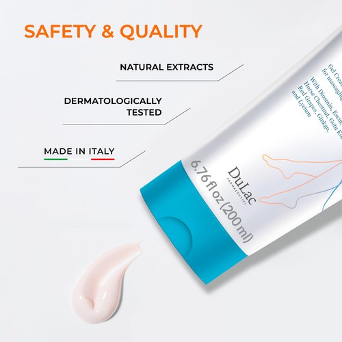Dulac, Dinaven Legs Gel Cream, Cooling & Refreshing, with Diosmin & Menthol, Horse Chestnut Extract, Butcher's Broom & Red Vine, Fast-Absorbing, Non-Greasy, Daily Leg Care, 6.76 fl oz, Made in Italy