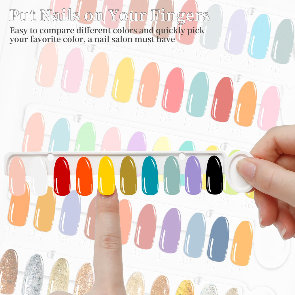 YINGJEE Nail Color Display Book Nail Swatch, 120 Colors Nail Polish Sample Display Book with Transparent Replacement Nails, Professional Nail Gel Color Card Book, No Need Pasting, No Need Glue