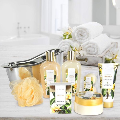 Gifts for Women, Spa Luxetique Spa Gift Baskets for Women, 8 Pcs Vanilla Bath Gift Sets, Vanilla Gift Baskets, Valentine's Day Gifts