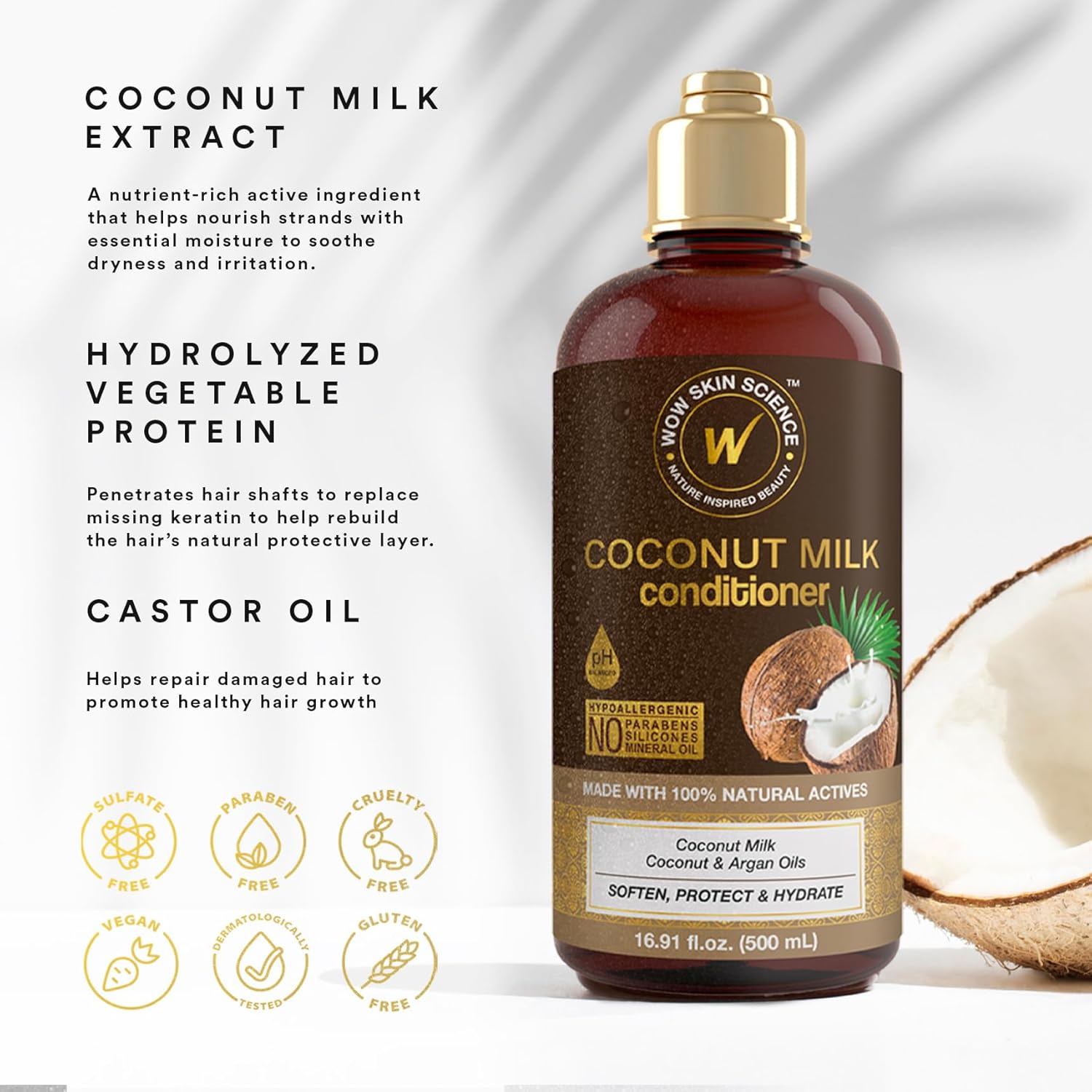 WOW Skin Science Coconut Milk Conditioner - Nourishing Hydration for Soft, Silky Hair | 16.9 oz