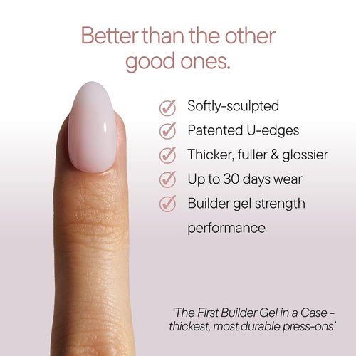 Celebritips Press On Nails - Salon U-ltimate™ | Sheer Milk Short Almond Design | 32 Nails Kit with Glue & Tabs