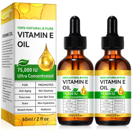 NenMaoKeNu 2 Pack Vitamin E Oil, Vitamin E Oil Blend 75,000 IU for Plump Skin, Reduce Fine Lines & Scars, Moisturizing Skin, for Skin, Scars, Face & Full Body