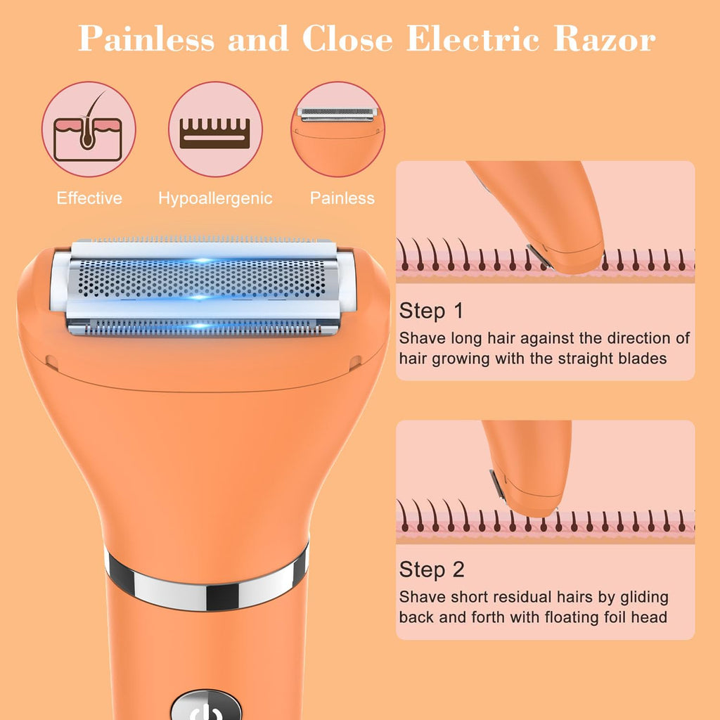 Zivelier 3-in-1 Electric Razor IPX7 Waterproof Bikini Trimmer Wet & Dry Use Painless Personal Trimmer Groomer for Ladies Face Body Legs Bikini Public Hairs Electric Lady Shaver with Replaceable Heads