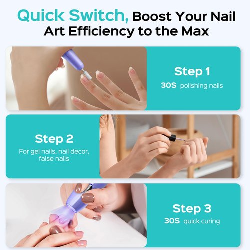 COSLUS Cordless Nail Drill Electric C41(END04): 2-in-1 Nail File with Flash Cure for Acrylic Gel Dip Powder Nails, Stepless Control for Beginner Home DIY, Portable & Professional Pedicure Kit