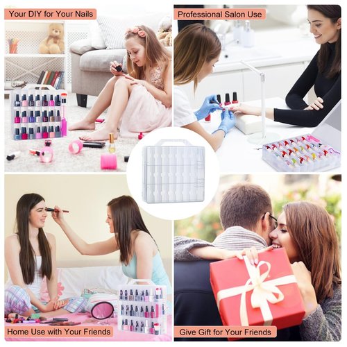 SUBAY Portable Nail Polish Organizer, Clear Double Side Nail Polish Holder,Gel Nail Storage for 48 Bottles with 6 Adjustable Dividers in Each Side Space Saver