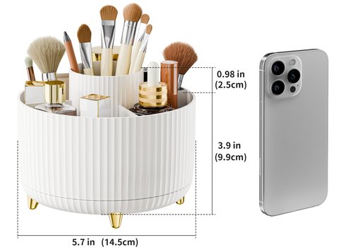 fanado 360° Rotate Makeup Brush Holder Organizer, Makeup Organizers Countertop, Makeup organization and Skincare Storage for Vanity, Desktop, Bathroom (White-1)