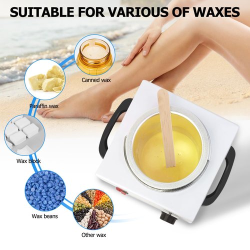 Single Wax Warmer Professional Electric wax Heater for Hair Removal- Wax Pot with 50pcs Sticks Heat up Quickly & Fahrenheit Dial, Paraffin Facial Skin Body SPA Salon Equipment