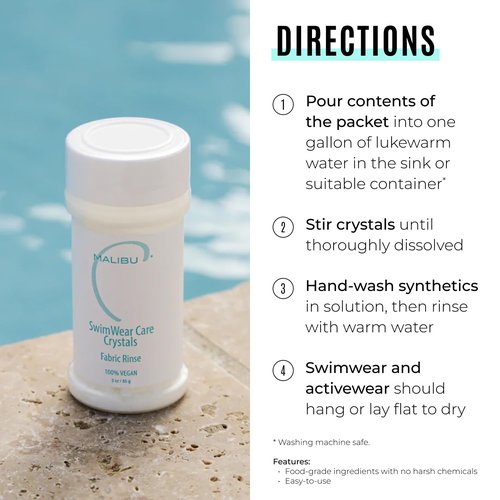 Malibu C Swimwear Care Crystals - Chlorine Removal & Activewear Protection - Color-Safe Laundry Rinse (3 Ounce)