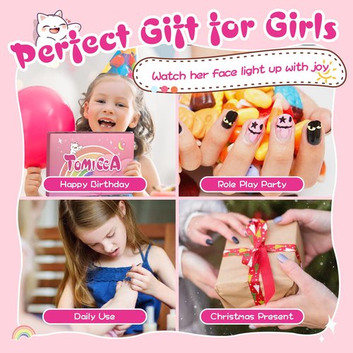 TOMICCA Kids Nail Polish - 10 Color Quick Dry Non-Toxic Peel Off Water Based Gel Nail Polish Set for Toddler Teen DIY Nail Art