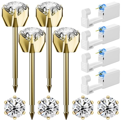 Nunpag 12 Pcs Ear Piercing Kit Disposable Ear Piercing Gun Kit with 4 Pcs 6 Prong Setting Cubic Zirconia Earrings Stud 316L Stainless Steel Easy to Use at Home Self Ear Piercer Gun Kit Tool