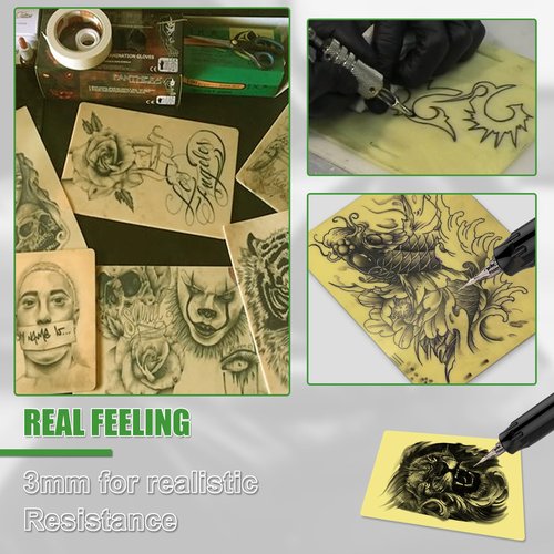 JCONLY Premium Tattoo Practice Skin (3mm Thick Medical Silicone) - 10PCS Double-Sided Fake Skin Reusable Mat, 7.4"x5.5" Tattoo Skin with Deluxe Gift Box, for Professional Artists