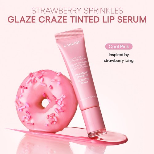 LANEIGE Glaze Craze Donut Delight Lip Serum Duo | Laneige Hydrating Tinted Lip Serums & Donut Keychain | K-Beauty Set for Glossy, Plump Lips