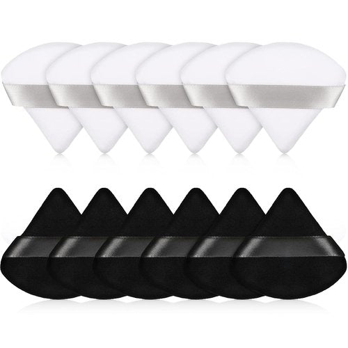 Maitys Triangle Powder Puff Set - 12 Soft, Washable Makeup Sponges for Loose Powder | Black & White