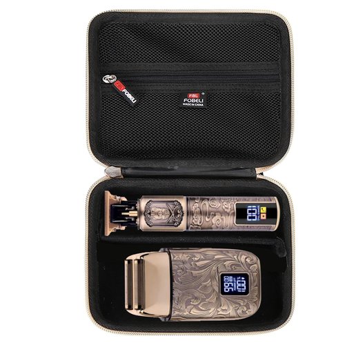 FBLFOBELI EVA Hard Storage Case for Ufree/for Brightup FK-8788T/ for Wahl 9916-817V Electric Razor Foil Shavers for Men, Hair Beard Trimmer Grooming Shaving Kit Storage Holder (Black+Gold Zipper)