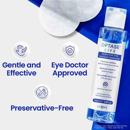 Optase Life Sensitive Eye Makeup Remover - Gentle & Effective Formula for All Skin Types - 100ml