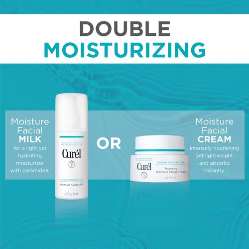 Curel Moisture Facial Milk - Daily Face Lotion for Dry Sensitive Skin | pH Balanced, 4 Oz