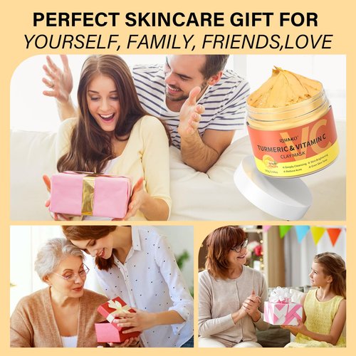 RIHAKO Valentine 's Day Gift for Women Turmeric Vitamin C Clay Mask Skincare| Deep Cleansing Facial Clay Mask for Dark Spots, Dull Skin, Refining Pores and Controlling Oil,Dark Spot Remover for Face
