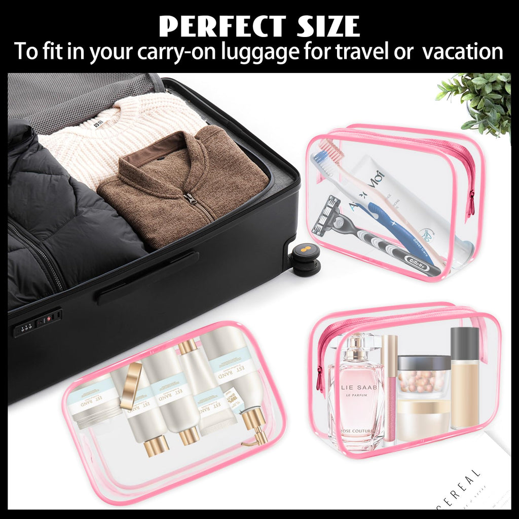 YedsIntu 16-Piece Makeup Bags, Waterproof Toiletry Bag Carry Pouch Portable Cosmetic Bag PVCTravel Clear Pouches Carry-on Travel Essentials Transparent Storage Organizer Bag (Rose Pink-M)