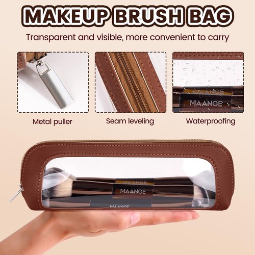 MAANGE 13 Pcs Foundation Makeup Brush Set With Bag, Make up Brushes, Double-End Multi Functional Makeup Brushes, Professional Face Brush Set Tools For Liquid Powder Concealer Cream Blush (Coffee)