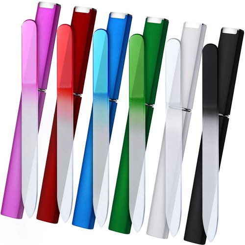 Mudder 6 Pack Glass Nail Files with Case for Natural Nails Crystal Double Sided Fingernail Files for Women Gentle Manicure Care Birthday Gifts Stocking Stuffers(Dark Colors)