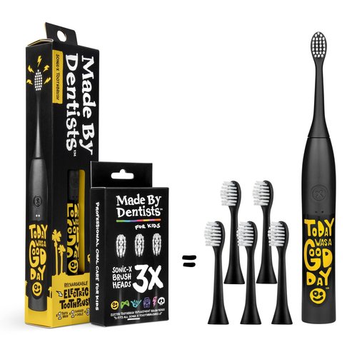 Made by Dentists Sonic X Electric Toothbrush – Rechargeable Kids Sonic Toothbrush, 8X Plaque Removal, 2 Speed Modes, 2-Minute Timer, 6 Brush Heads Included, Today was A Good Day Edition