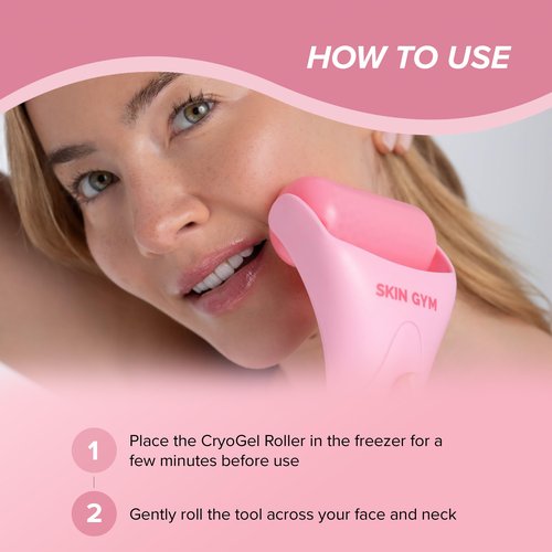 SKIN GYM CryoGel Pink Roller, Cooling Facial Tool for Puffiness and Skin Firming