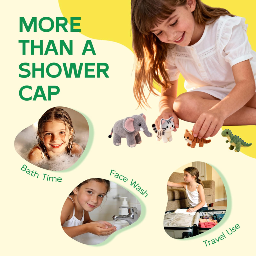 Years calm Kids Shower Cap, Waterproof Reusable Cartoon Bath Cap with Double Layers & Soft Elastic Band, Washable shower cap for kids, Great for Daily Bath