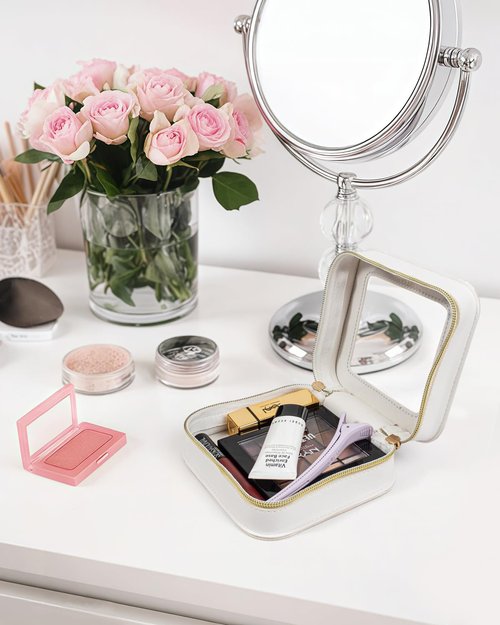 LETGO Mini Makeup Bag,Clear Makeup Bag Cute Travel Makeup Case Pouch Purse Essentials Car Accesories for Women,Travel Essentials Organizers (White, Mini)