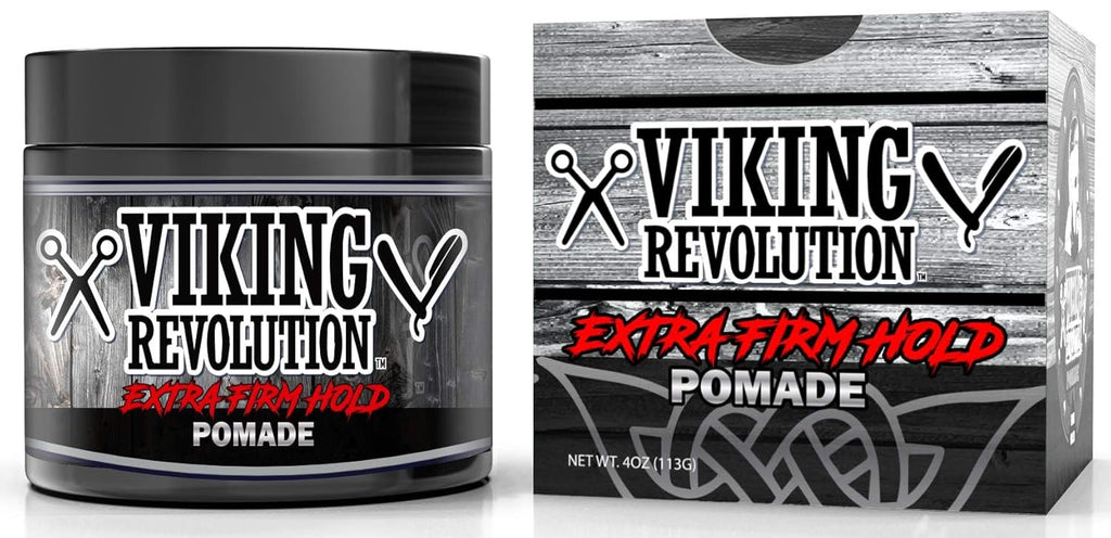 Viking Revolution Extreme Hold Pomade for Men - Extra Firm Hold & High Shine - Water-Based, Easy to Wash Out, 4oz