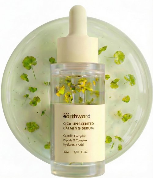 EARTHWARD Centella Serum with 494,700 ppm Centella Asiatica, Unscented Soothing Ampoule for Acne-Prone & Sensitive Skin, Acne & Redness Relief, Hyaluron/Niacinamide, Korean Skincare, 30ml/1.01 fl oz