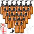Tanlade 24 Pcs Glass Pump Bottle Dispenser 4 oz Travel Bottles with Pump Refillable Glass Containers for Toiletries Lotion Liquid Soap Shampoo Essential Oils Cosmetic Travel Accessories (Amber)