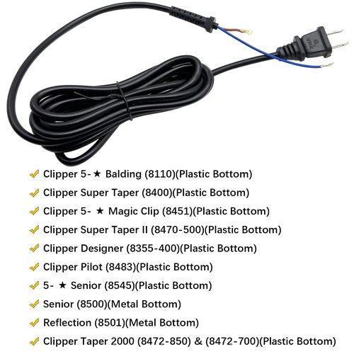 647-500 Clipper Cord Replacement WAHL Fits Senior, 5Star Senior, Designer, Super Taper, Sterling, Magic Clip, Balding, Icon, Legend,Taper 200, Pro Basic and Pilot Clippers 00647-500 Hair clipper cable