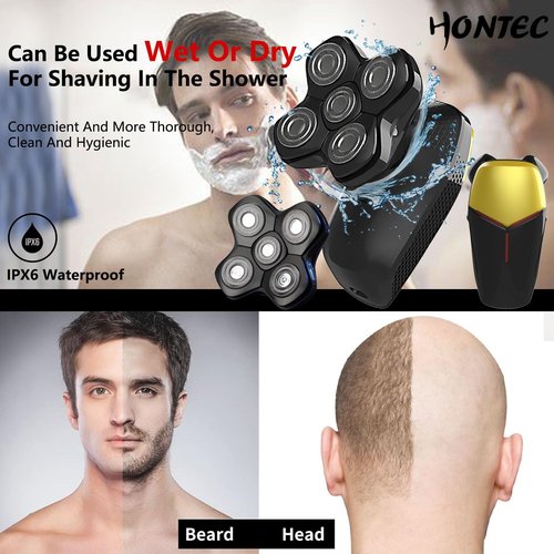 HONTEC Revolutionary Upgrade Bald Men's 4-in-1 Electric Head Shavers Cordless Comfortable IPX7 Waterproof m Wet/Dry Use Equipped with Clippers, Trimmers & Cleansing Rechargeable for Smooth Shave