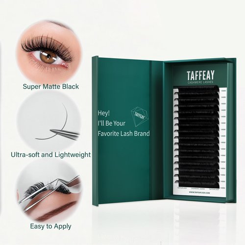 TAFFEAY Cashmere Classic & Volume Lash Extensions C/CC/D/B/J Curl,0.03-0.15 Thickness,8-20mm Length,Super Matte Black Individual Eyelashes Tray-16 Rows,Salon Supplies for Lash Techs (0.03 CC 12mm)