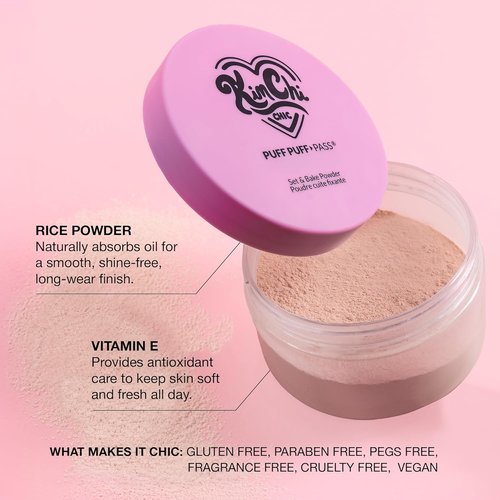 KimChiChic Puff Puff Pass Set - Extra Fluffy Loose Face Powder for Natural Makeup, 09 Pink