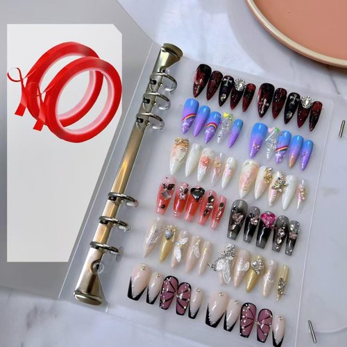 CloudTrip Press on Nail Storage and Display Binder Book - A5 Size, 6 Pages, 60 Double Sized Tape, False Nails Storage Book (A5 Binder)