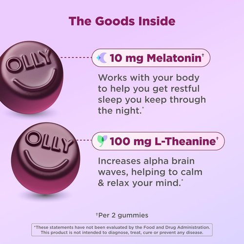 OLLY Max Strength Sleep Gummies - 10mg Melatonin, L-Theanine & Chamomile, Sugar-Free | 50 Count