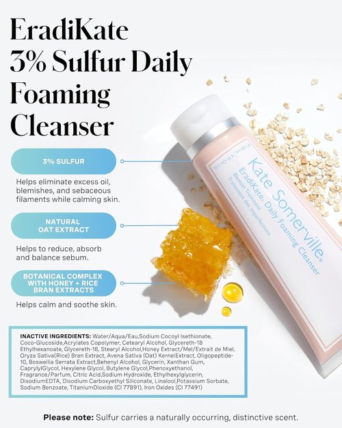 Kate Somerville EradiKate Acne Treatment Cleanser - 3% Sulfur Daily Foaming Face Wash, 4 Fl Oz