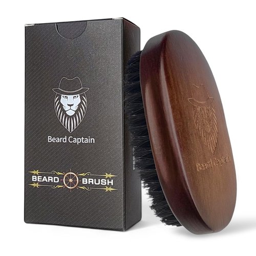 Beard Captain 100% Boar Bristle Beard Brush for Man – Retro Wooden Handle, Promotes Beards Growth & Softens, Travel Size
