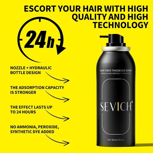Sevich Hair Fiber Spray - Instant Hair Thickening Powder for Men & Women | Waterproof Dark Brown, 80ml