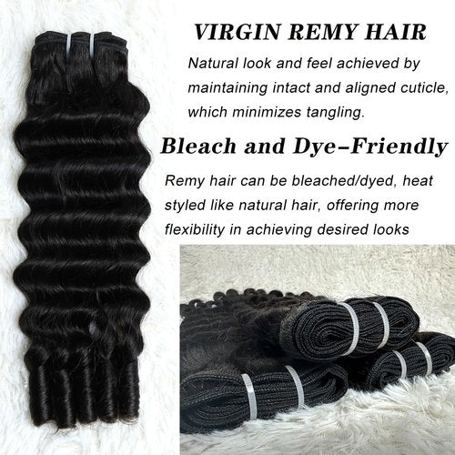 SWEETGIRL Deep Wave Human Hair Bundles Burmese Curly Bundles Human Hair Quick Weave with Spiral End Sew in Hair Extensions Real Virgin Remy Hair 18 Inches 1 Bundle Natural Color
