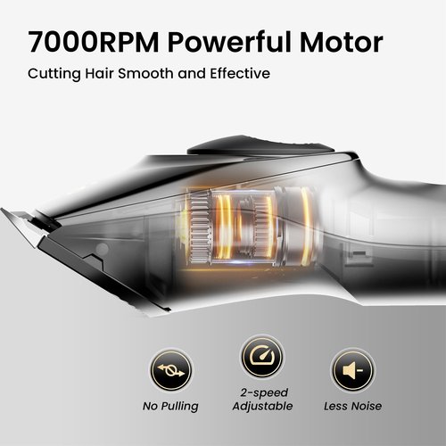 OLOV PROFESSIONAL Hair Clippers for Men, Cordless Hair Clipper Kit, Adjustable 4 Length Setting, 2-Speed Settings, Replaceable Ceramic Blade Heads, Rechargeable Hair Clippers for Family (Grey)