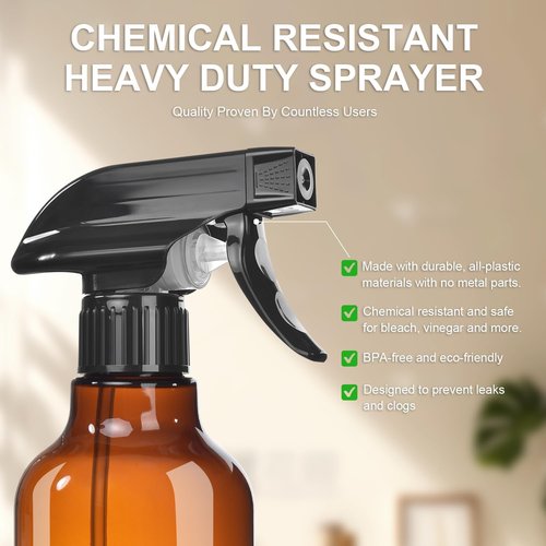 Skiennix Plastic Spray Bottles - 2-Pack 16.9 Oz | Heavy Duty Mist & Stream for Cleaning, Oils, Plants