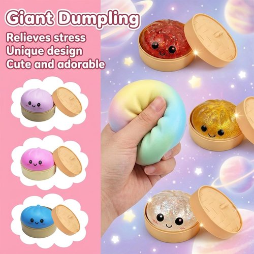 Dumpling Squishy - Colorful Glitter Stress Balls | Fun Fidget Sensory Toy for Easter Basket (Pink)